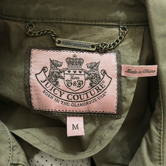 Y2K Juicy Couture Jacket M Military Cropped Button Front Zip Collar Army Green - Picture 6 of 14